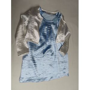 Jurk - Feestleedje in glitter blauw + gilet vestje in glitter wit - 6 jaar 116