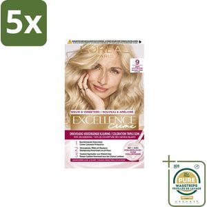 5 x L'Oréal Paris - Excellence Crème - Zeer Lichtblond 9 - Haarverf - Permanente Haarkleuring - Grootverpakking - Haarverf - Grijsdekking - Permanente Haarkleuring - Zeer Lichtblond - Haarverf Grijsdekking