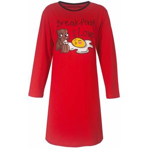 Medaillon Dames Nachthemd - Katoen - Polo Sluiting - Rood - Maat S