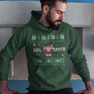 Foute Kerst Hoodie - Kleur Groen - Hail Santa Snowy Trees - Maat S - Uniseks Pasvorm - Kerstkleding voor Dames & Heren