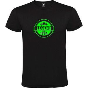 Zwart T-Shirt met “Legend sinds 1994 “ Afbeelding Neon Groen Size XS
