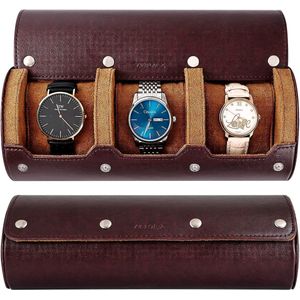 Watch Box Organizer Watch Roll 3 horloges horlogekast voor mannen horloge display behoud box wearable horlogerol PU lederen horloge box (bruin)