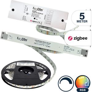 Led strip 5 meter Zigbee RGB - 24V - Complete set - Afknipbaar & verlengbaar - met 3M plakstrip - 60 LED/m - IP20 - 70um - R2R