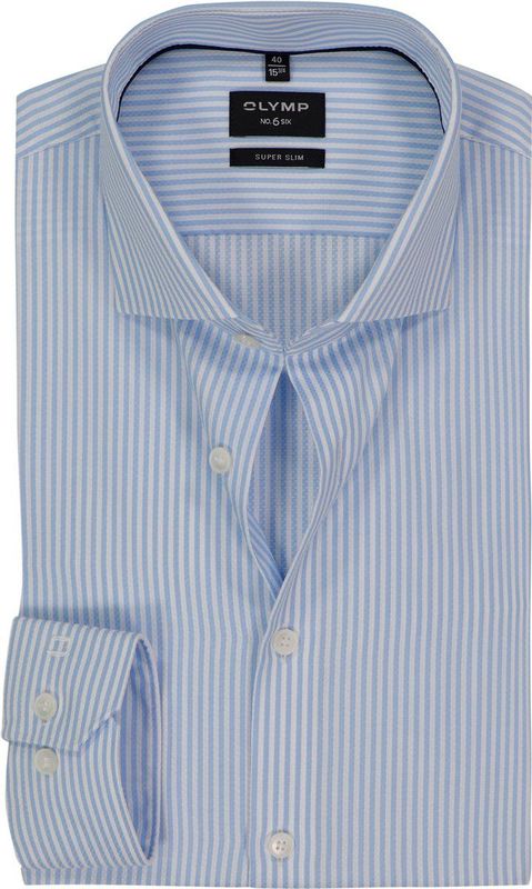 OLYMP - No. 6 Six - Overhemd - Lichtblauw Gestreept - Super Slim Fit - Strijkvriendelijk