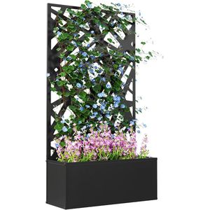 Rechthoekige Buiten Plantenbak met Koninklijk Ontwerp en Rankrooster voor Balkon of Terras, 61 x 23 x 113 cm - Zwart
