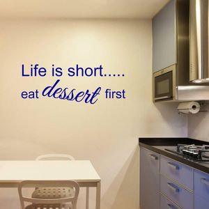 Muurtekst Life Is Short Eat Dessert First - Donkerblauw - 160 x 60 cm - keuken alle