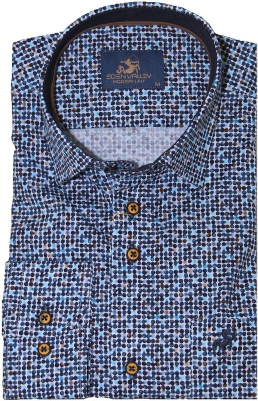 Eden Valley - Lange mouw overhemd - Heren - M - Blauw - Katoen - 514989 Modern fit