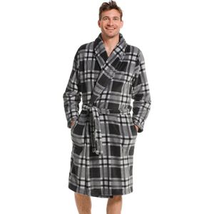 Pastunette heren badjas Fleece - 115CM - Ruit - XL - Grijs