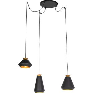 QAZQA mia - Design Hanglamp voor boven de eettafel | in eetkamer - 3 lichts - Ø 750 mm - Zwart Goud - Woonkamer | Slaapkamer