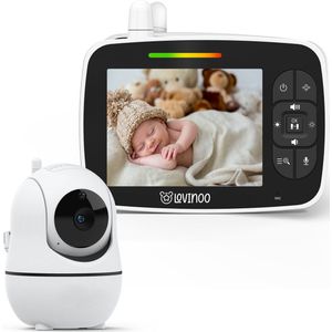 Lovinoo Babyfoon - Babyfoon met Camera – Baby Monitor - Hondencamera - Huisdiercamera - Op Afstand Bestuurbaar - Uitbreidbaar Tot 4 Camera's - Temperatuursensor - Terugspreekfunctie - Video & Audio – Baby Camera - 3.5 Inch Scherm