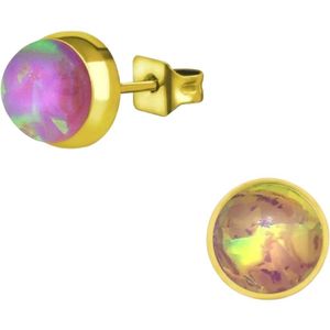 Aramat jewels ® - Zweerknopjes opaal roze chirurgisch staal goudkleurig 7mm
