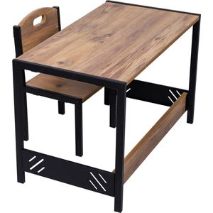 Industrial living Speeltafel – Activiteiten tafel – Kindertafel en stoeltjes – Kinderbureau – Montessori -Kinderkamer Meubels – Walnoot – Zwart