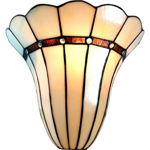 HAES DECO - Wandlamp Tiffany 28*18*33 cm Beige Ijzer, Glas Art Deco Muurlamp Sfeerlamp Glas in Lood