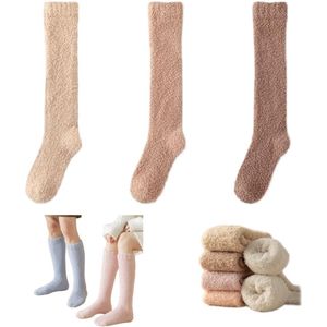 Pluche sokken - 3 paar - buislengte 35 cm - onderkant lengte 22 cm - zachte en warme sokken - schattige en comfortabele pluche sokken - herfst- en wintersokken - nude sokken voor binnen - herfst- en wintersokken voor buiten