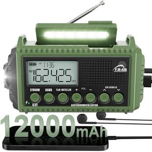 RWB® Noodradio Opwindbaar en Batterij - Noodradio - Survival Radio - 12000 mAh - Zonnepaneel