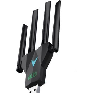 Ultra Wifi USB Adapter - Wifi Ontvanger - 1300MBps - Geschikt voor 2.4 Ghz en 5 Ghz - USB 3.0 - 4 Antennes - Draadloze Internet Dongle - Plug en Play - Geschikt voor Windows, MacOS, Linux en Android - Draadloos