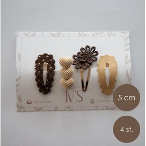 Haarspeldjes Meisje – Hartjes - Bloemen - Bruin - 4 stuks