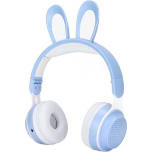 Opvouwbare Bluetooth 5.0-koptelefoon - Schattige Konijnenoor Draadloze Over-ear-koptelefoon - Groene Kinderen Tieners - 12 Uur Luistertijd - TF/Aux Ingebouwd - Blauw .
