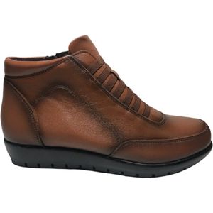 manlisa mt 41 cognac rits elastieken effen comfort lederen bottine W103-2122