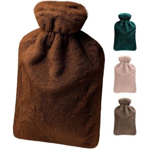 Kruik - Warmwaterkruik met hoes - 2 liter - warmwaterfles - bedfles - ideaal voor kinderen - volwassenen - roestbruin