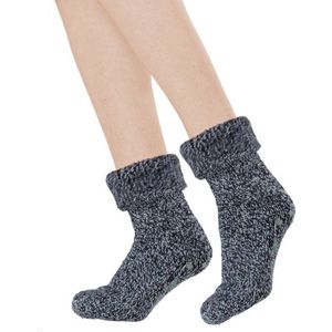 Miré - Wollen sokken dames - Huissok dames - Donker Blauw - Maat 36/42 - Fluffy sokken - Slofsokken - Huissokken - Warme sokken - Winter sokken - Anti Slip