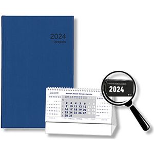 Brepols - Agenda 2024 - Saturnus Luxe - Kashmir - 13,3 x 20,8 cm - 1 Dag op 1 pagina - Blauw + Burokalender Zwart