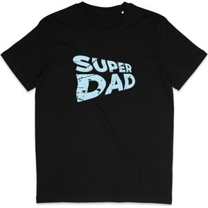 Heren T Shirt - Super Papa - Dad - Zwart / Blauw - S