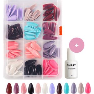 SHATY® Plaknagels Set - Press On Nails - Kunstnagels - Nepnagels - 120 Nagels & 12 Kleuren & Nagellijm 10gr - Handleiding (NL & ENG)