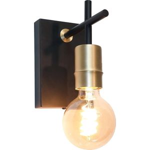 Wandlamp Mokka Zwart/Goud - hoogte 15cm - E27 LED 4W 2200K 200lm - IP20 - Dimbaar > wandlamp binnen zwart goud | wandlamp zwart goud | muurlamp zwart goud | lamp zwart goud | sfeer lamp zwart goud