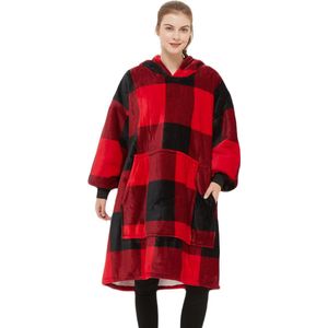 Q-Living Hoodie Deken - Oversized Hoodie - Snuggle Hoodie - Fleece Deken Met Mouwen - 1450 gram - Rood/Zwart