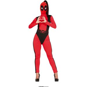 Guirca - Deadpool Kostuum - Anti Heldin Van Deadcity - Vrouw - Rood - Maat 38-40 - Carnavalskleding - Verkleedkleding