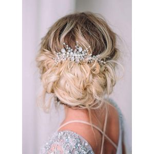 Sierlijke Haarjurk - Kristallen Haarkam - 1 stuk - Zilver - Handgemaakt