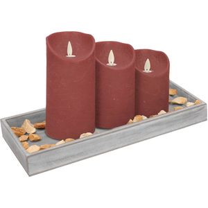 Dienblad met steentjes en 3x stuks LED kaarsen - roze - 14 x 40 cm