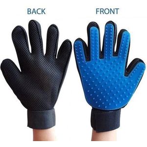 Borstel handschoen voor honden en katten - Vacht - Klittenkam - Huisdieren - Blauw Rechter Hand