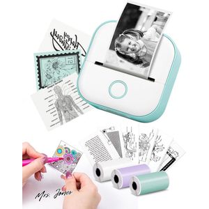 Mrs. Jones Miniprinter - Stickerprinter Draagbare Thermische Printer Inktloze Sticker Maker Machine Pocket Bluetooth Printers Telefoonprinter voor Leren Studie-aantekeningen Anatomische Diagram Foto's .