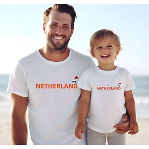 Katoenen T-shirt Nederland - wit, maat L