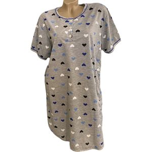 Dames nachthemd korte mouw 6507 met hartenprint XXL grijs/blauw