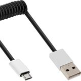 InLine USB Micro B naar USB-A spiraalkabel - USB2.0 - tot 2A / zwart - 3 meter