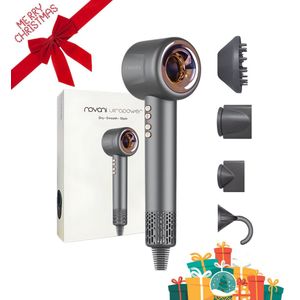 Novani Ultrapower Haardroger - Föhn met Diffuser - Krullen - Krachtige Ionische Haardroger - Supersonische Föhn Met 4 Magnetische Opzetstukken - Grijs - Valentijn Cadeau voor haar
