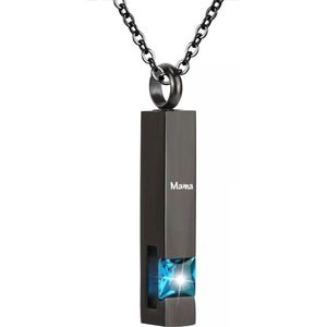 Luxe Ashanger | Met Ketting En Gravering | Mama | Assieraad | Zwart Met Aqua Steen | As Ketting | Gedenksieraad | Urn | Incl. As vuller