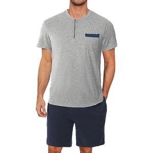 Korte Herenpyjama van Katoen met Knoopsluiting en T-Shirt - Comfortabele Zomer Set