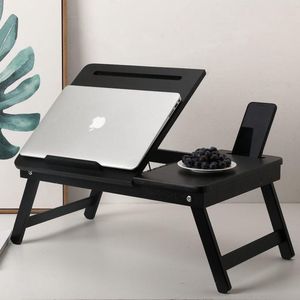 Decopatent® Laptoptafel verstelbaar in hoogte & inklapbaar - bamboe houten - Laptop tafel - Bed - Bank tafel - Bijzettafel - Zwart