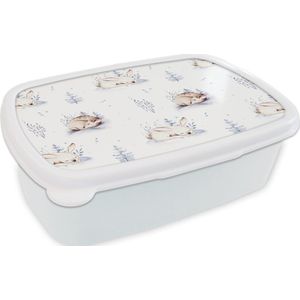 Broodtrommel Wit - Lunchbox - Brooddoos - Winter - Haas - Hert - 18x12x6 cm - Volwassenen
