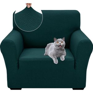 Housse Canapé 1 Place Universelle Extensible avec Accoudoirs - Protection Canapém Sofa Cover Antidérapante - Vert Foncé
