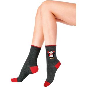 Pretty Polly Sokken - Kerst - Christmas - Dames Kerstsokken - Design - Vrolijke Pinguïn - One size - Grijs/Mix