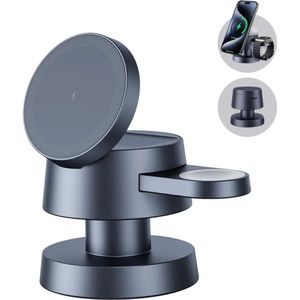 MrGoods 4-in-1 Draadloze Oplader - Draadloze Oplaadstation 15W - Magsafe - Snellader - Met Nachtlicht - Wireless Charger - Geschikt voor Apple iPhone 16/15/14/13/12/Mini/Pro/Max, Apple Watch en AirPods