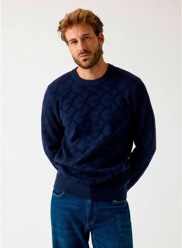 Guess Trui met logo in reliëf van marine jacquard