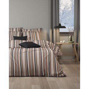 Mistral Home - Dekbedovertrek - 100% katoen flanel - 260x240 cm - 2 kussenslopen - Raphia stripe - Beige bruin