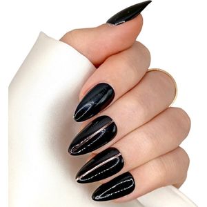 SD Press on Nails - B-217 - Plaknagels - Nagelset 20 Nagels - Zwart - Rose gold streepje - Gellak - Nagellak - Kort Stiletto - Nepnagels met Lijm - Kunstnagels - Nail Art - Handmade - Valse nagels - Nagelvijl - Accessoires - Stiletto Nagels