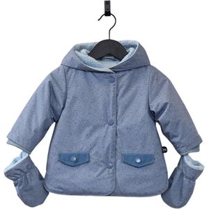 Ducksday - winterjas voor baby - waterdicht - lightgewicht - fleece - afneembare wantjes - peuter - unisex - Jeans blauw - Joe- maat 86
